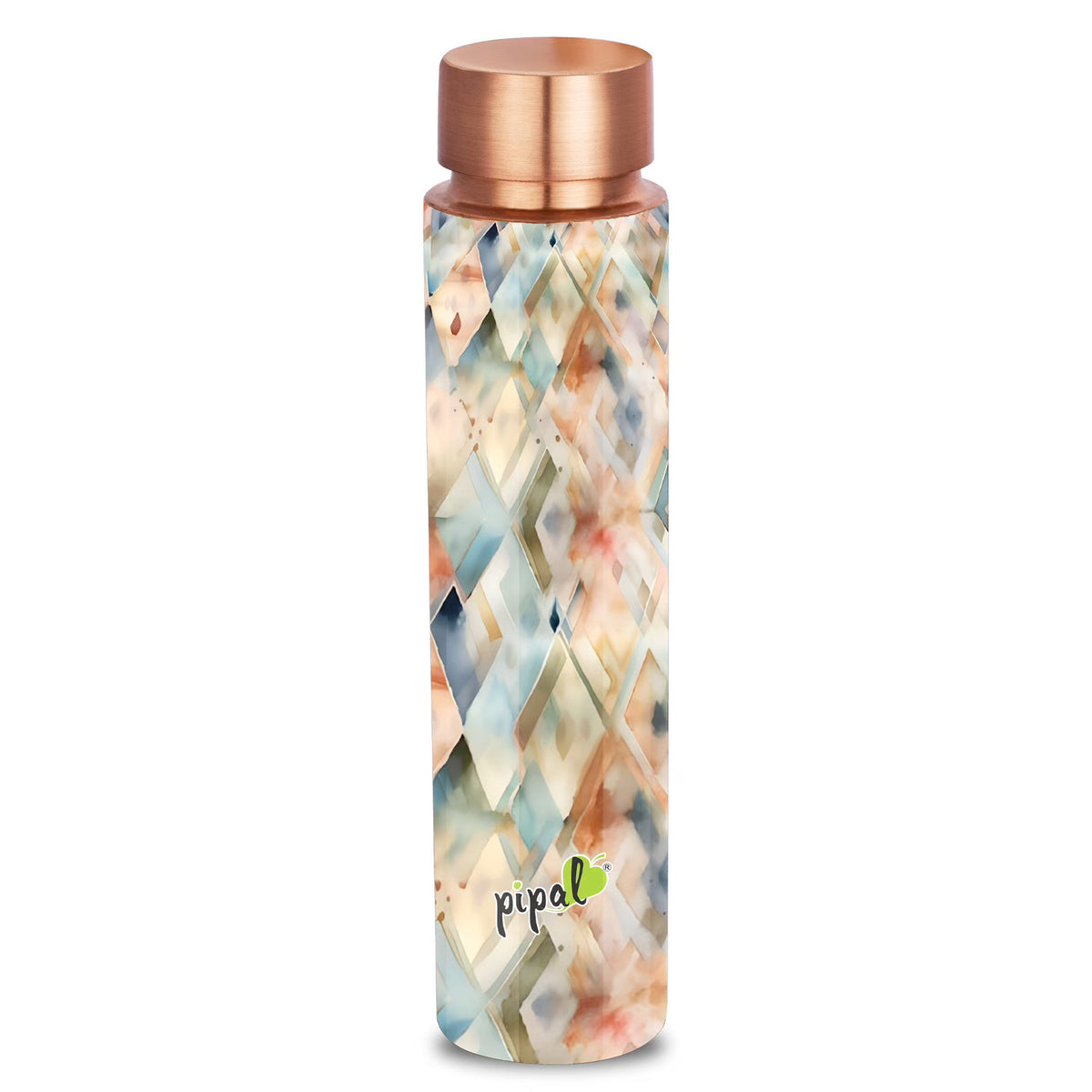 green printed copper water bottle with pattern print