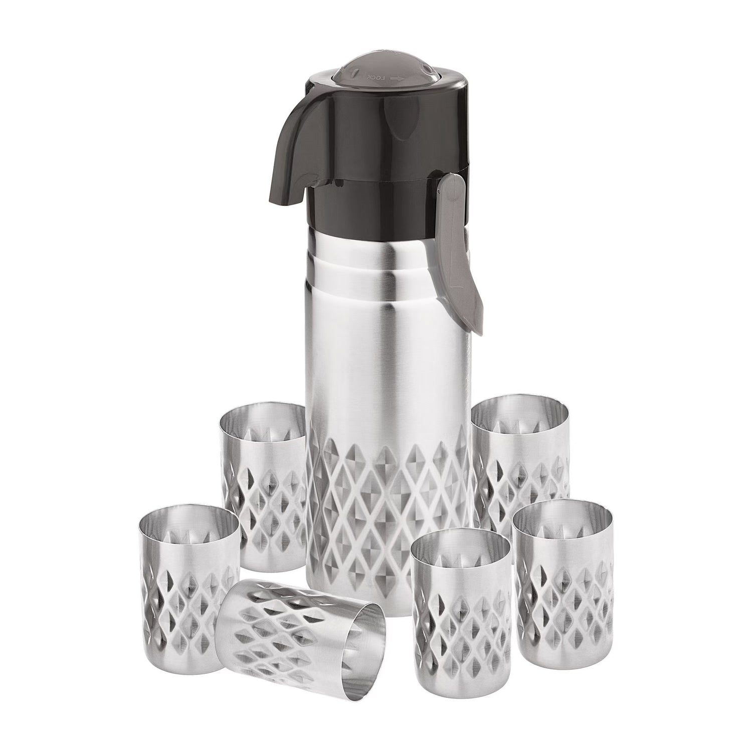 Pipal Jharna Stainless Steel 7pcs Set (1 Airpot and 6 Glass)
