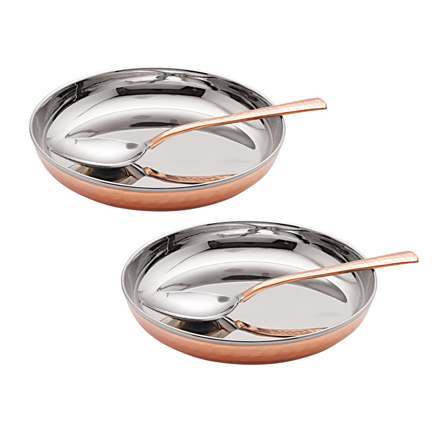 Pipal Rajwadi Steel Copper Snack Set (2 Dishes and 2 Spoons)