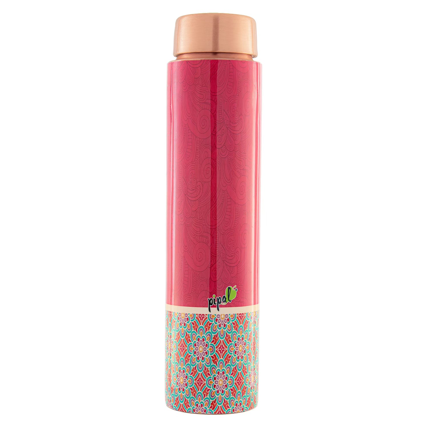 pink printed copper water bottle with floral print
