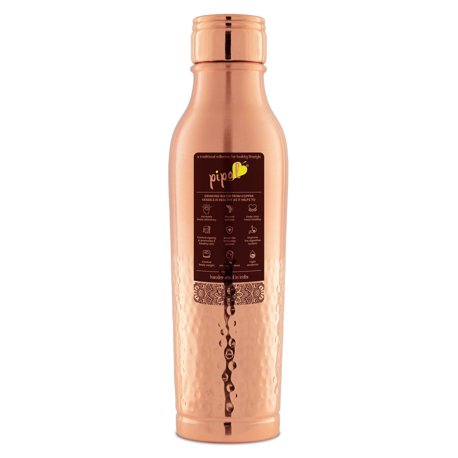 pipal yoga copper bottle with hammered texture