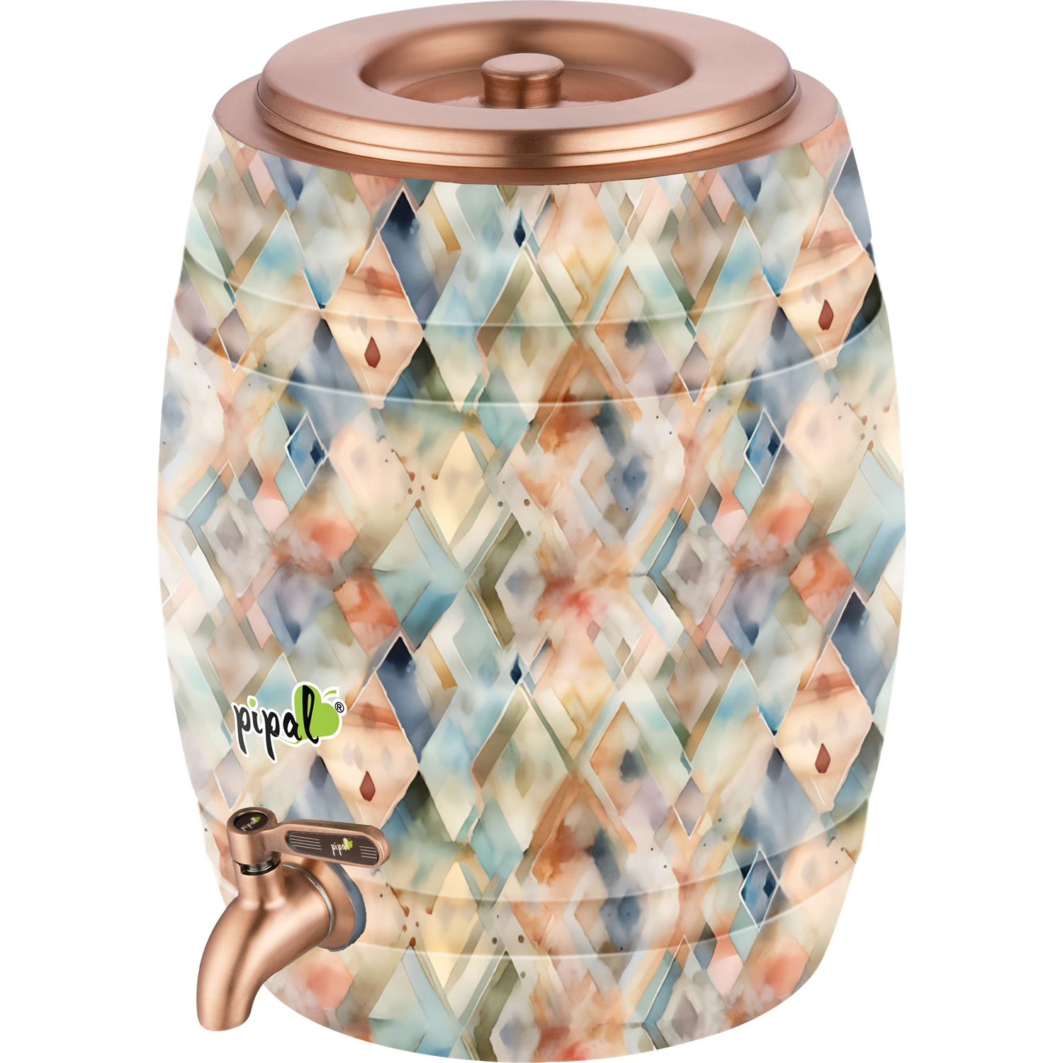 Pipal Barrel Printed Copper Matka