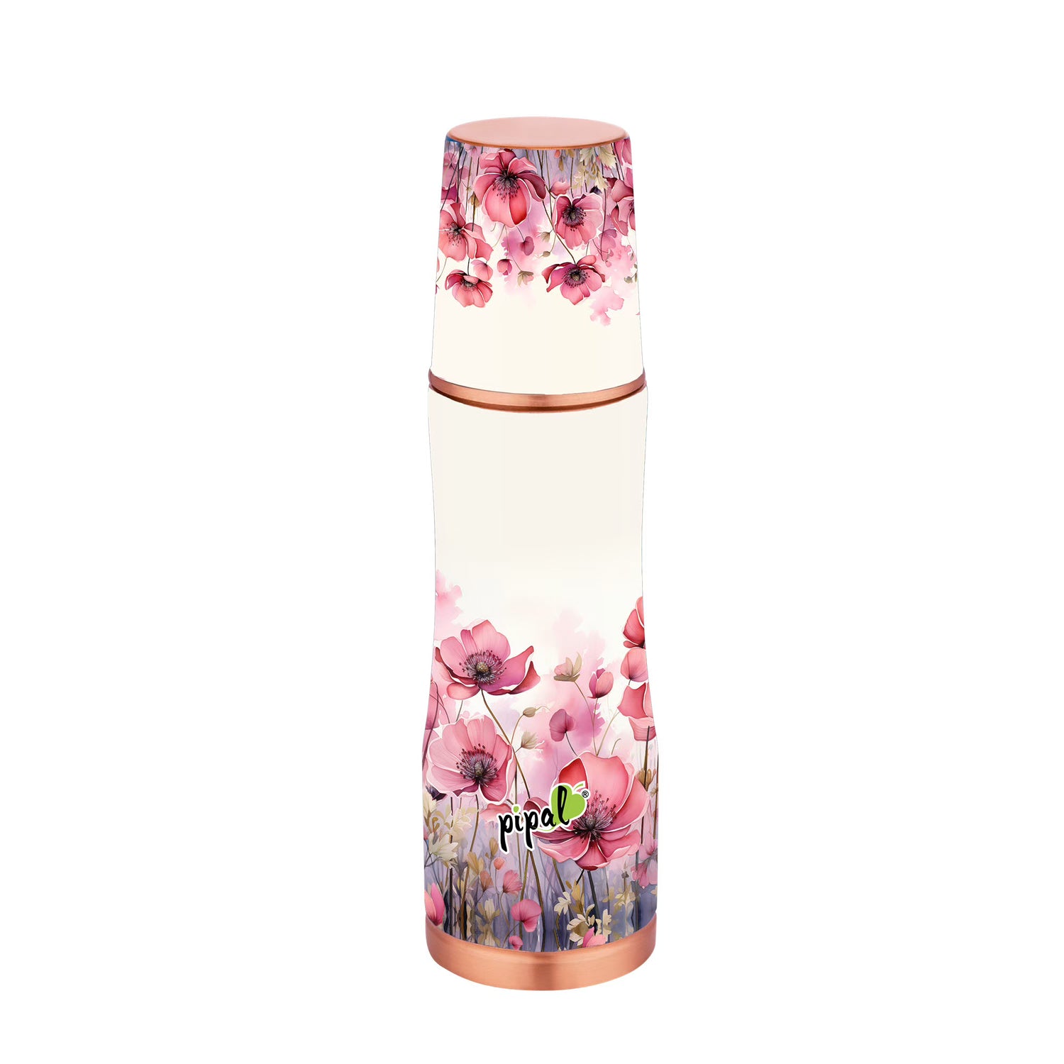 pipal dew copper bottle printed floral with glass 