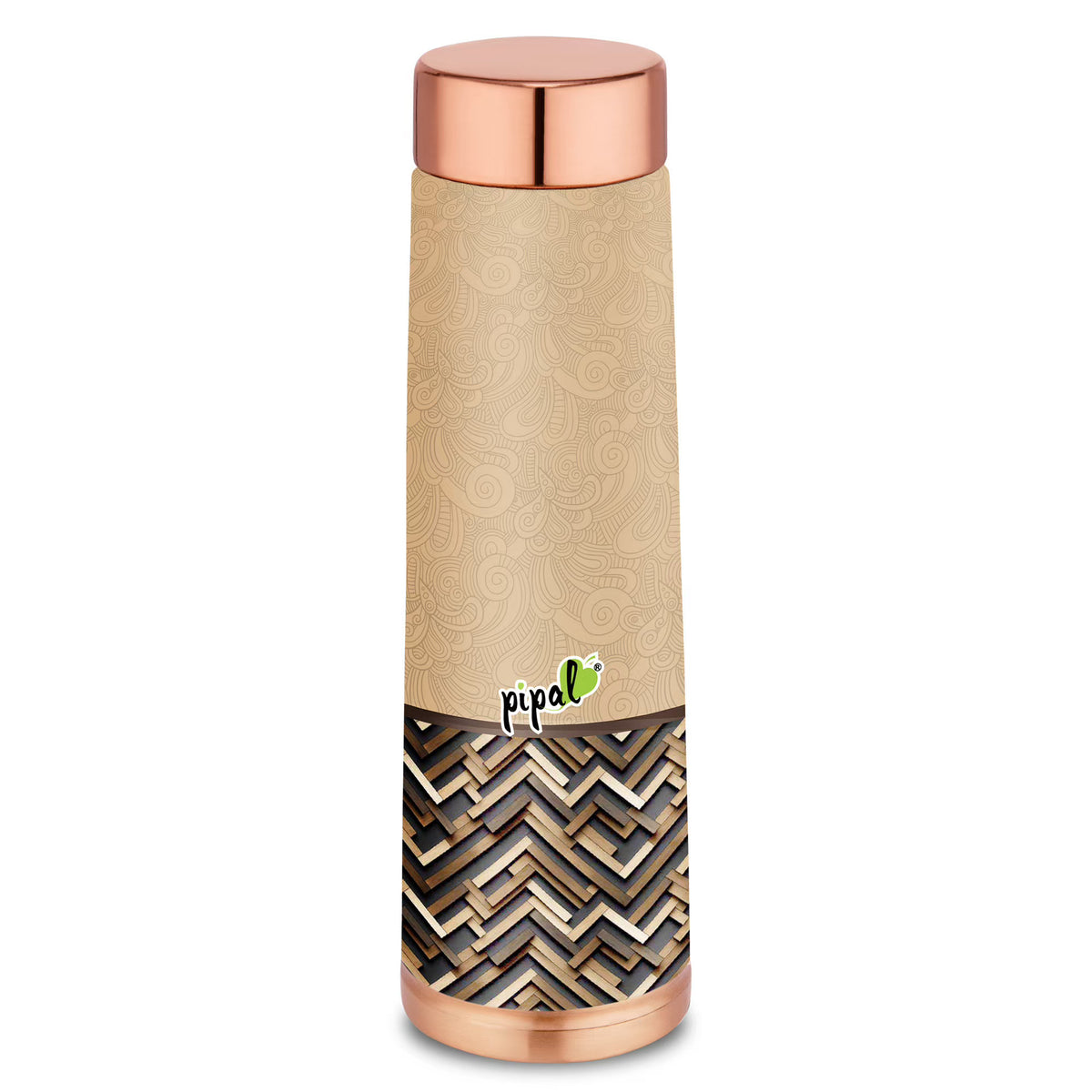 pipal valley printed copper bottle with wood print 