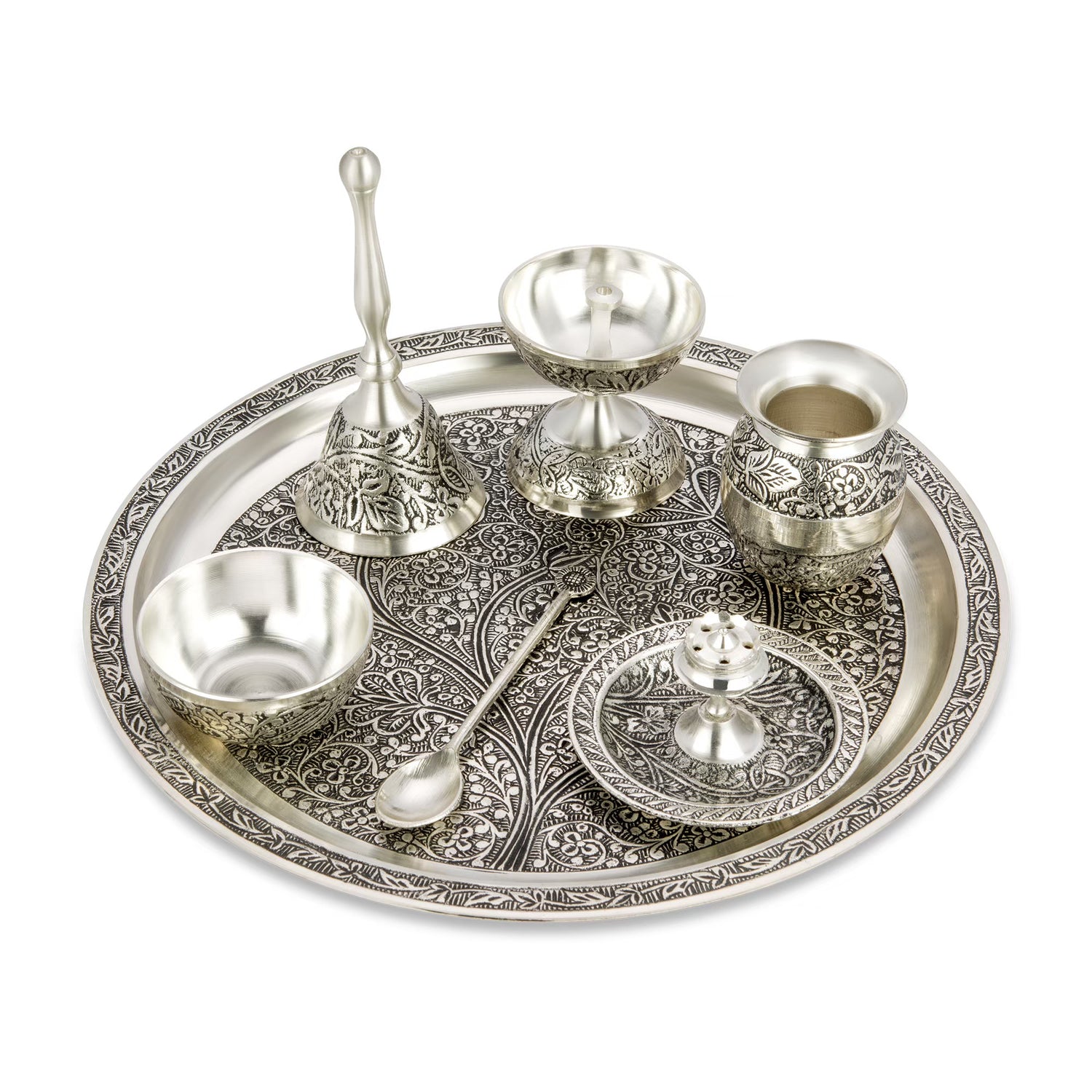 Pipal 24K Silver Puja Thali 7pcs Set