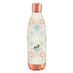 Mandala Printed bottle with gold lines on copper bottle on a white background