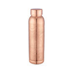 Copper water bottle with intricate patterns on a white background