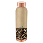 Beige copper water bottle with wooden and copper cap on a white background