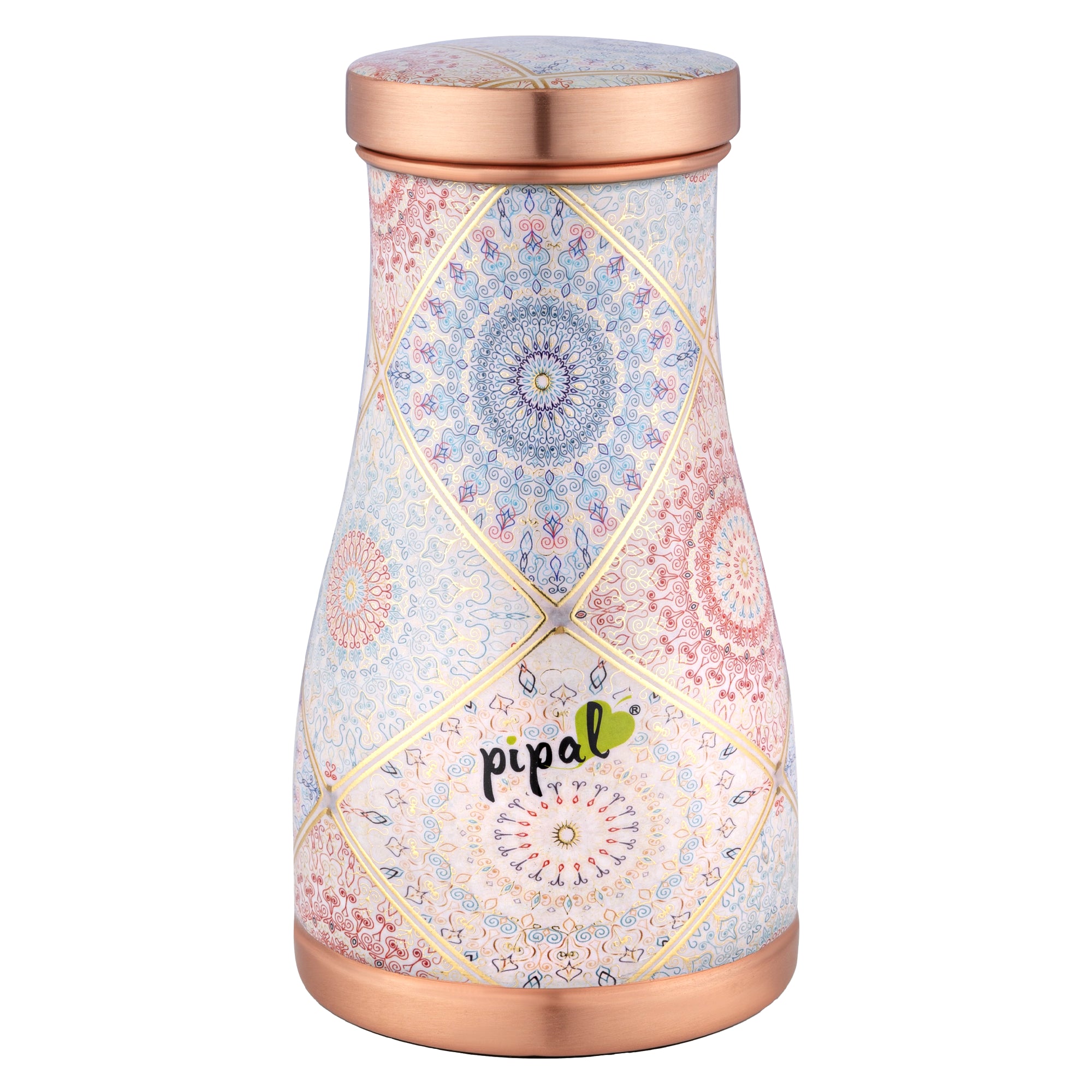 Pipal Classical 950ml copper carafe with blue and red geometric mandala print
