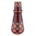 Pipal Kumbh 3-piece copper carafe set with rust red geometric grid print