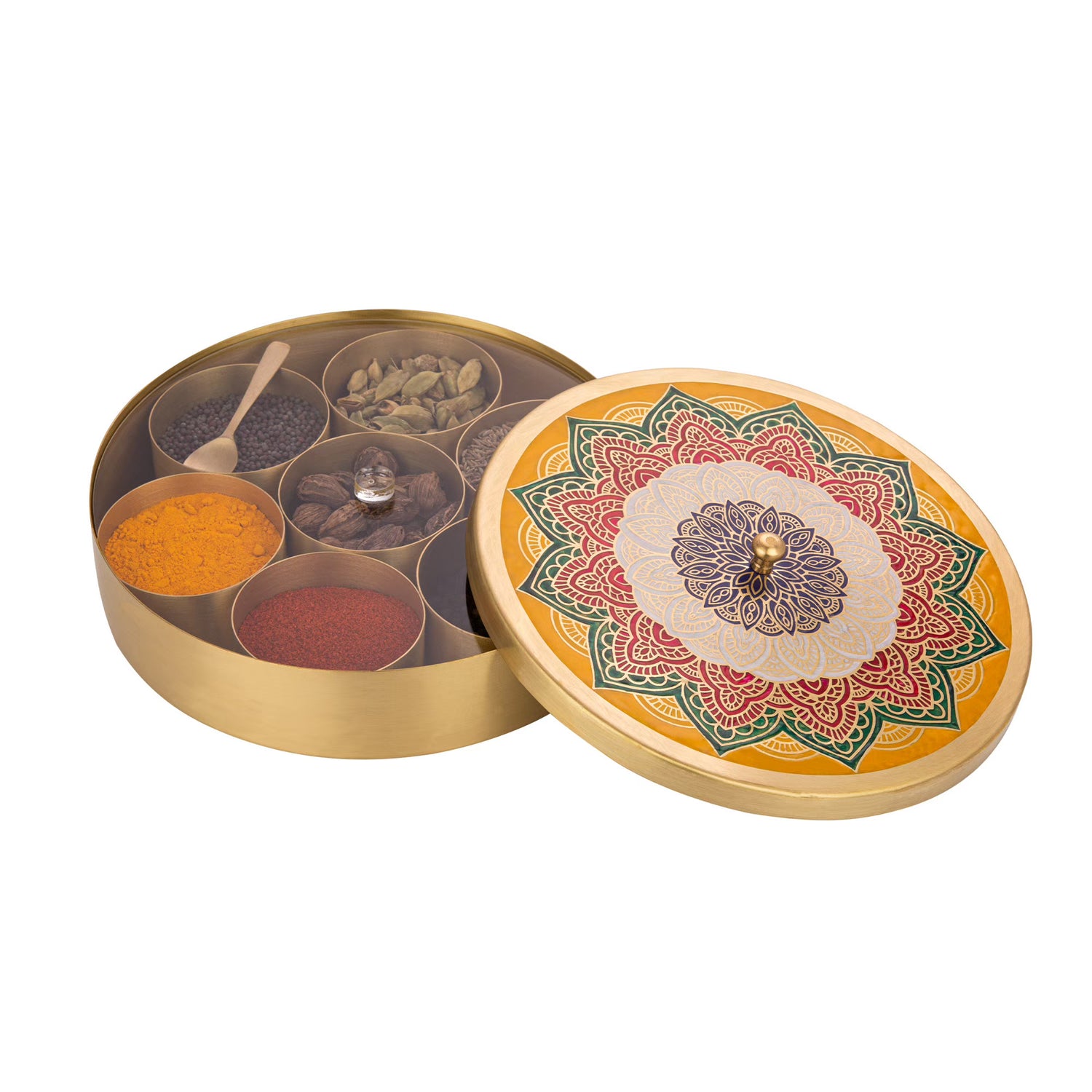 Pipal Rasoi Brass Masala Dabba Hand Painted