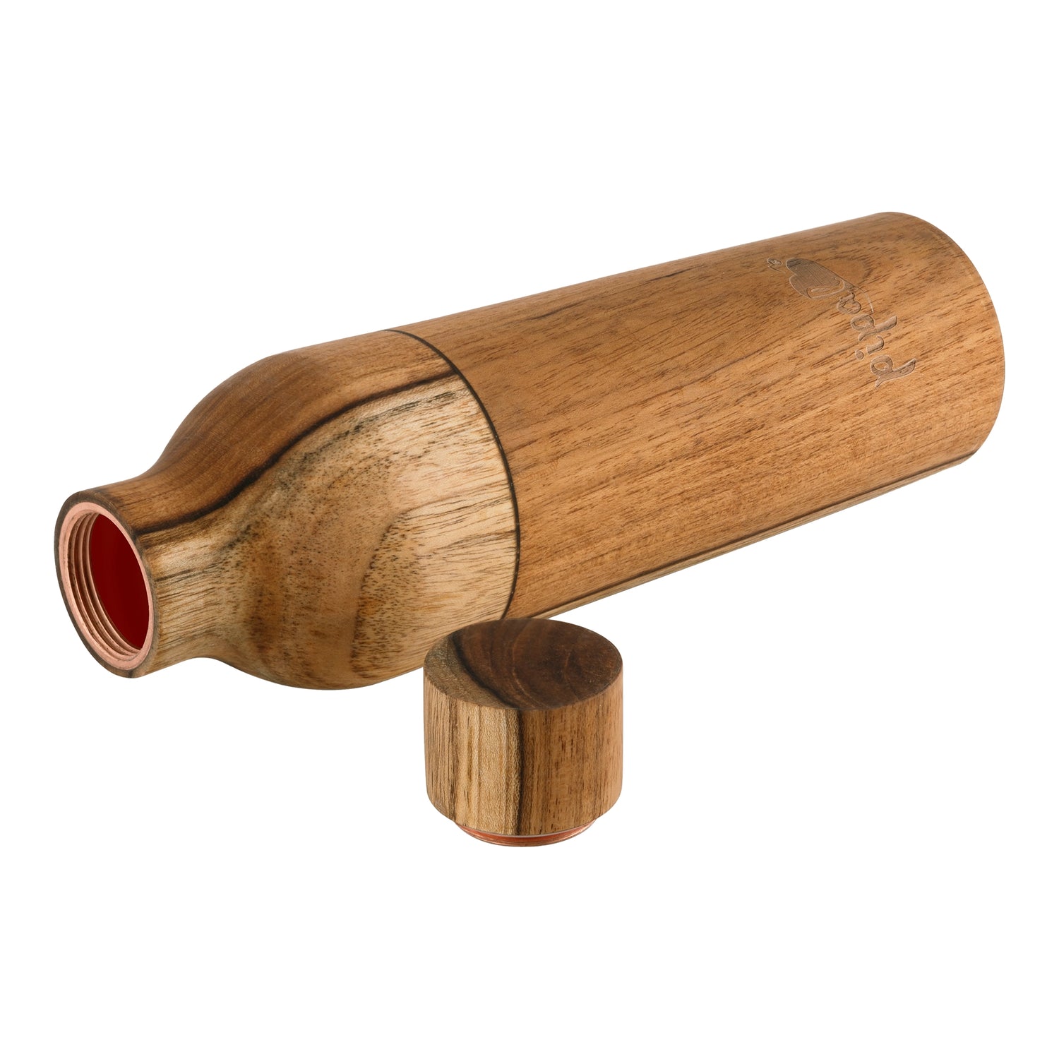 Wooden Copper Bottle with a Copper interior on a white background