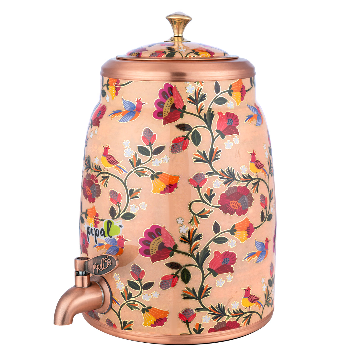 Tall blue floral copper water dispenser with Gulzar garden print and tap