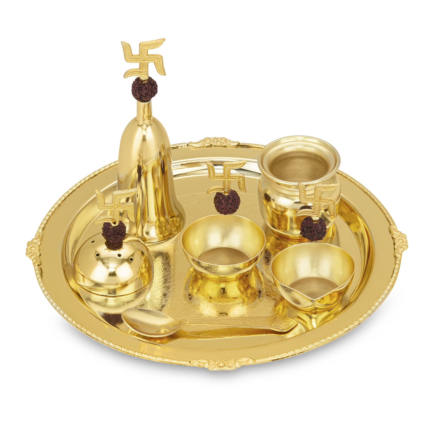 Pipal Swastik Puja Thali Gold Polish 7pcs Set