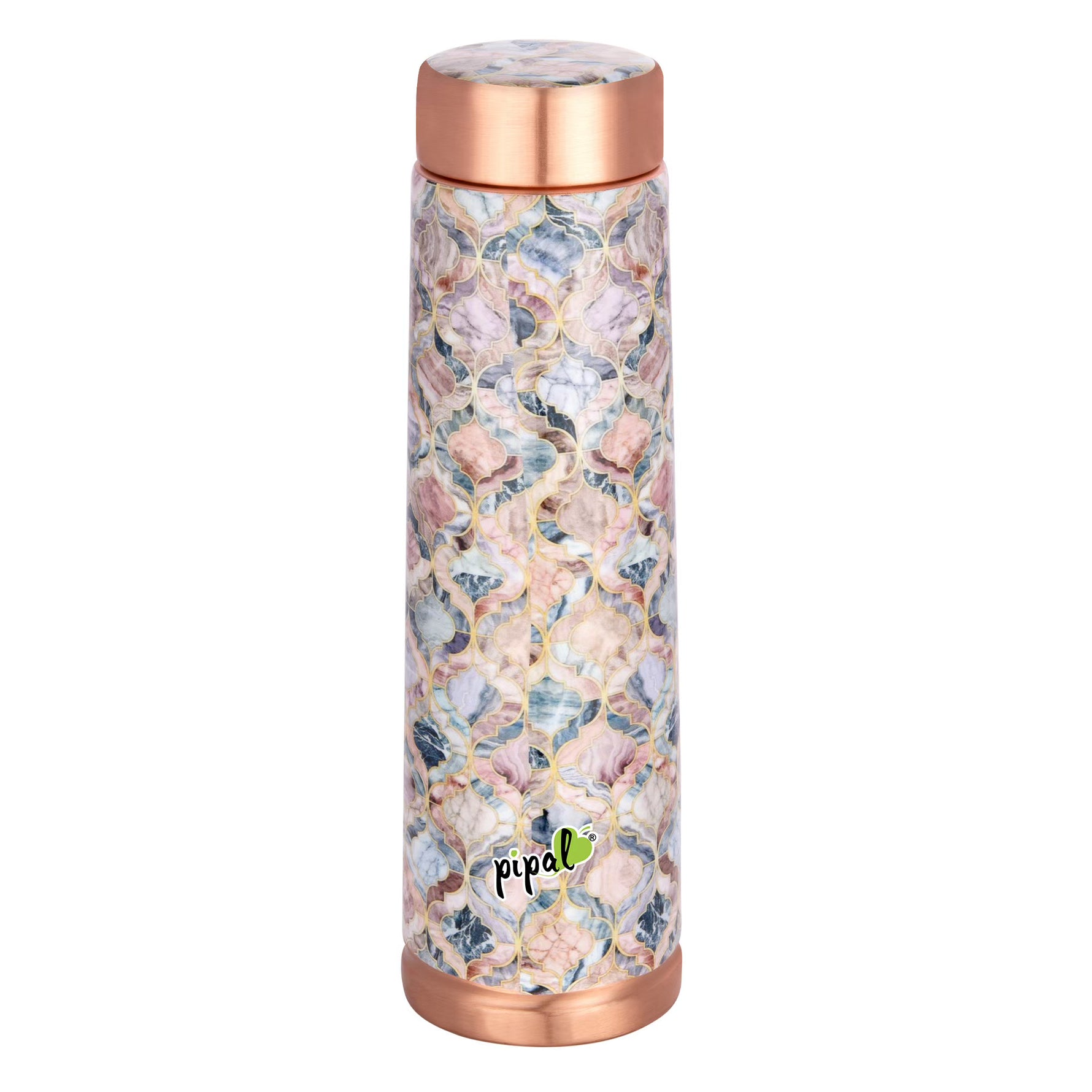 pipal valley printed copper bottle with marble print 